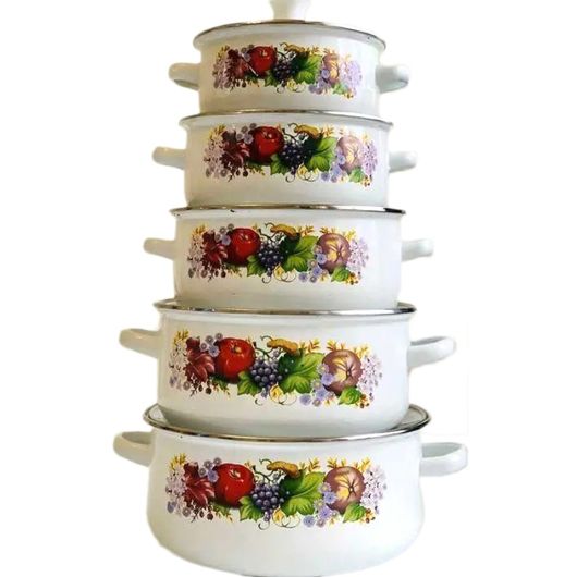 Набір каструль Застілля, Дизайн: Білий з квітами