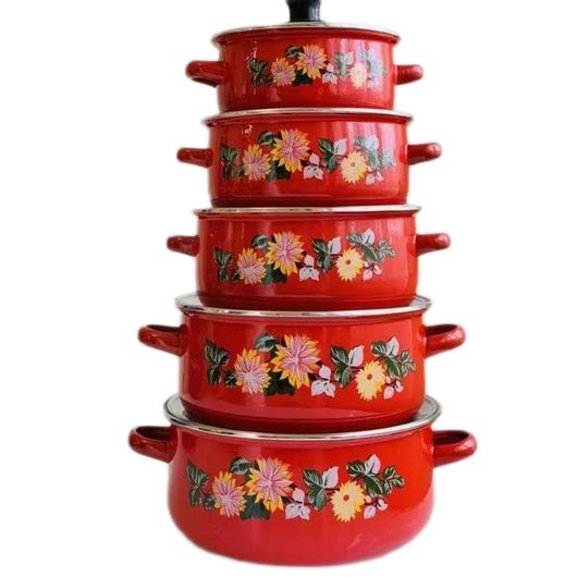 Набір каструль Застілля, Дизайн: Червоний з квітами