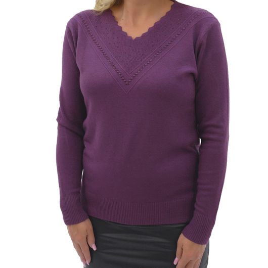 Коллекция джемперов Мариель, баклажан, треугольный вырез горловины, Цвет: Баклажан , Дизайн: Треугольный вырез горловины , Размер: 48, изображение 2