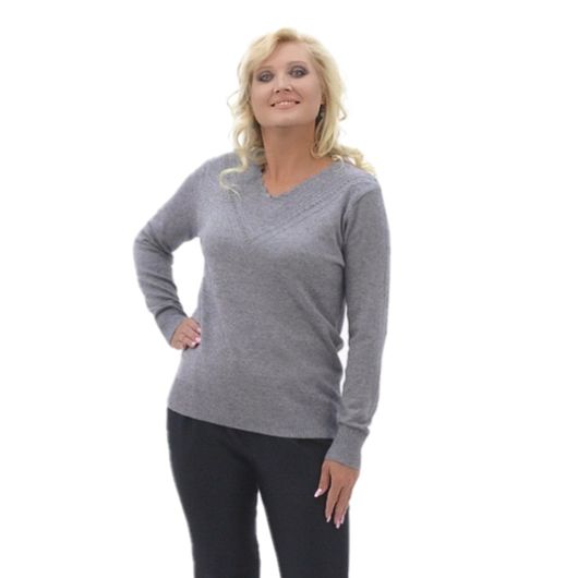 Колекція джемперів Марієль, сірий, трикутний виріз горловини, Колір: Сірий, Дизайн: Трикутний виріз горловини, Розмір: 48