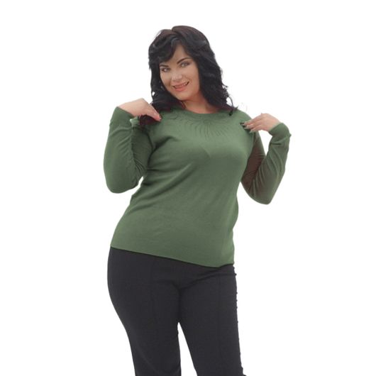 Колекція джемперів Марієль, зелений, круглий виріз горловини., Колір:  Зелений, Дизайн: Круглий виріз горловини, Розмір: 48