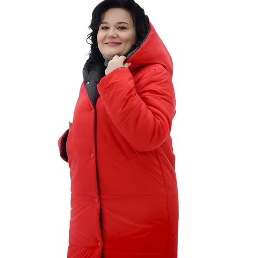 Пальто Натина, черно-красное, Цвет: Черно-красный , Размер: 58, изображение 8