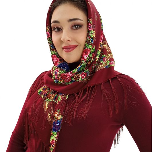 Платок Мальва, бордовый, Цвет: Бордовый , изображение 2