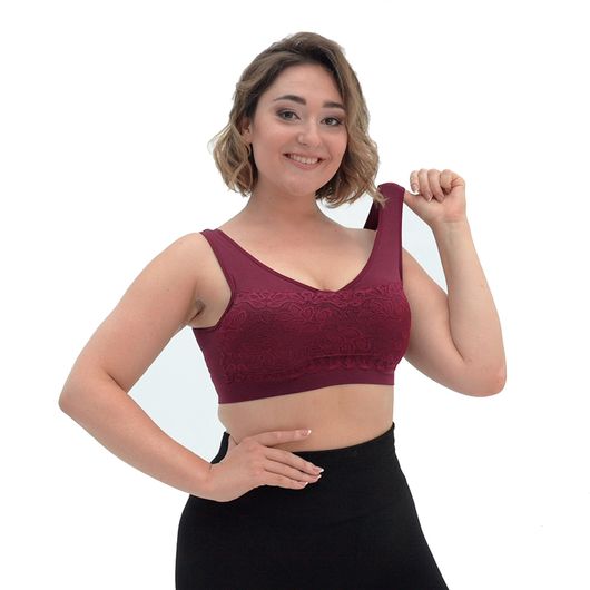 Топ Ажур Бра бесшовное нижнее белье, бордовое, Цвет: Бордовый , Размер: 2XL
