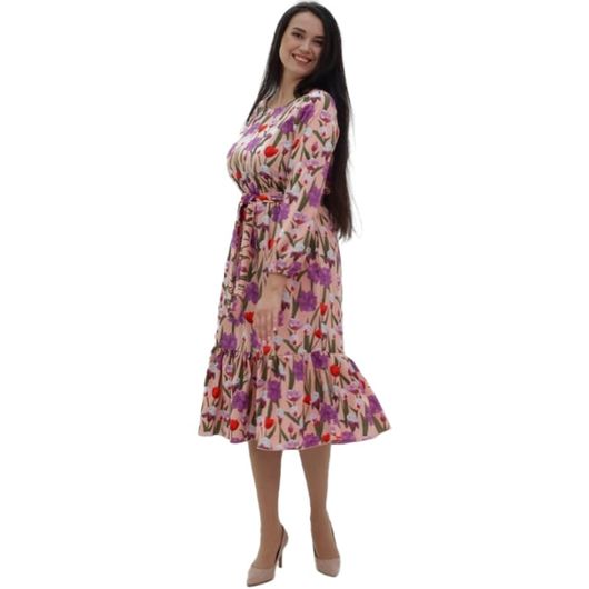 Платье Цветочное, розовое, Цвет: Розовый , Размер: L