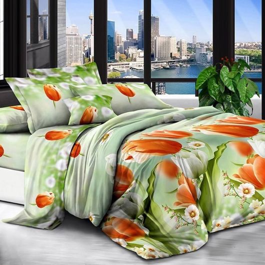 Комплект постельного белья Мирабелла Красные тюльпаны, Цвет комплекта: Красные тюльпаны, Размер: 1,5 спальный, Размер наволочки: 50*70