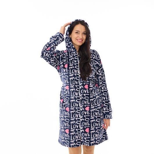 Халат Сусанна, на молнии, синий (надписи), Цвет: Синий (надписи), Дизайн: На молнии , Размер: 52-54