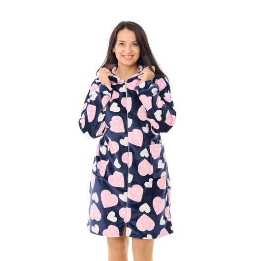 Халат Сусанна, на молнии, синий (сердца), Цвет: Синий (сердца) , Дизайн: На молнии , Размер: 44-46, изображение 2
