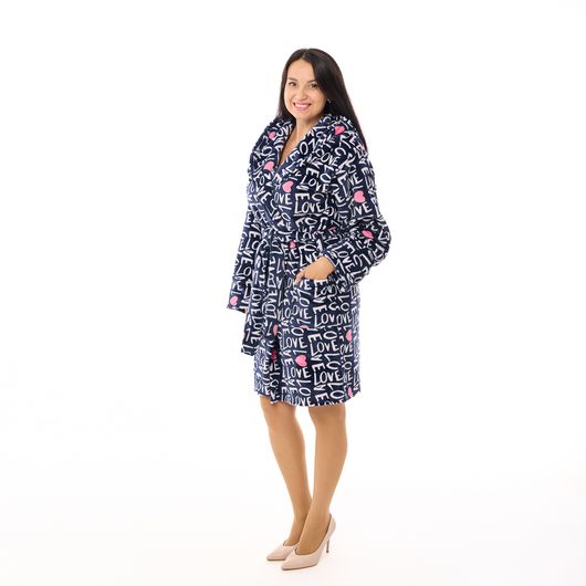 Халат Сусанна, на запах, синий (надписи), Цвет: Синий (надписи), Дизайн: На запах , Размер: 40-42, изображение 2