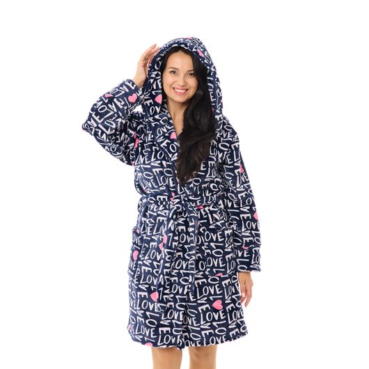Халат Сусанна, на запах, синий (надписи), Цвет: Синий (надписи), Дизайн: На запах , Размер: 44-46