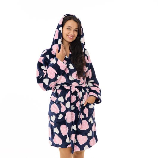 Халат Сусанна, на запах, синий (сердца), Цвет: Синий (сердца) , Дизайн: На запах , Размер: 52-54