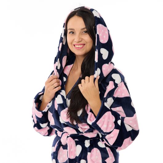 Халат Сусанна, на запах, синий (сердца), Цвет: Синий (сердца) , Дизайн: На запах , Размер: 48-50, изображение 2
