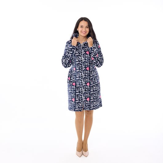 Халат Сусанна, на блискавці, синій (написи), Колір: Синій (написи), Дизайн: На блискавці, Розмір: 40-42, зображення 2