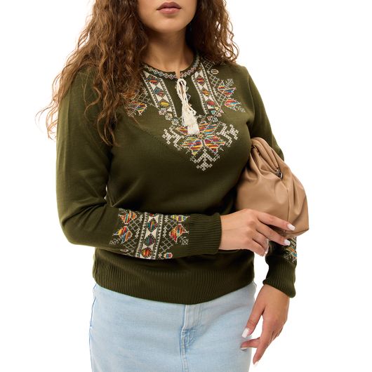 Кофта-вышиванка Мэри, темно-зеленая, Цвет: Темно-зеленый , Размер: 36-40, изображение 3