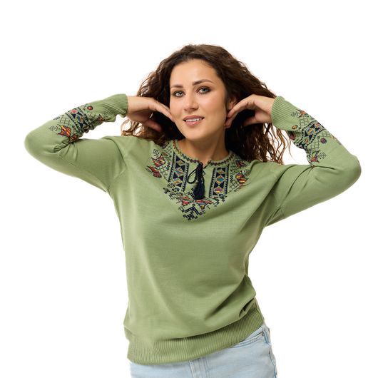 Кофта-вышиванка Мэри, светло-зеленая, Цвет: Светло-зеленый , Размер: 50-58, изображение 3