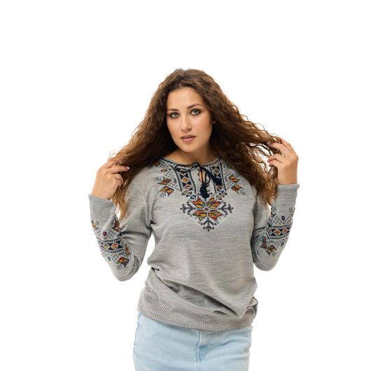 Кофта-вышиванка Мэри, серая, Цвет: Серый , Размер: 60-64, изображение 3