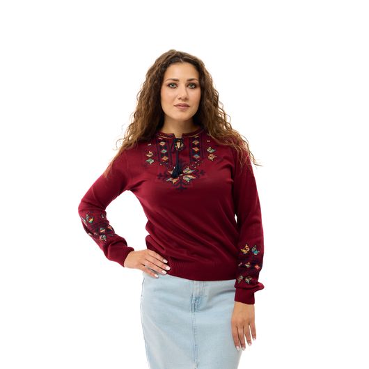 Кофта-вышиванка Мэри, бордовая, Цвет: Бордовый , Размер: 42-48
