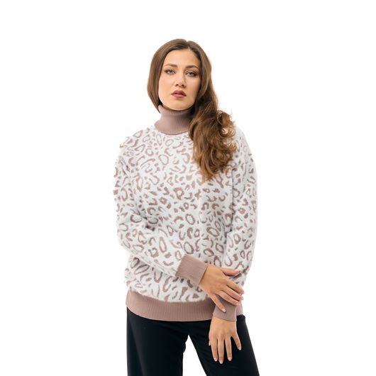 Джемпер Ксения, леопард бежевый, Дизайн: Леопард бежевый , Размер: 52