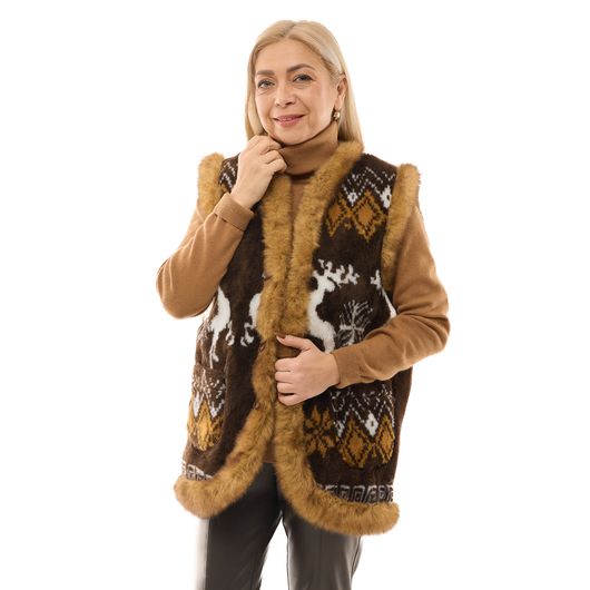 Жилет Маричка, без капюшона, коричневый, Цвет: Коричневый, Дизайн: Без капюшона , Размер одежды : 44