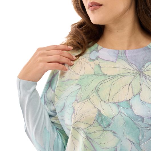 Джемпер Алиса, фиалки, серый, Цвет: Серый , Дизайн: Фиалки , Размер: 52, изображение 2