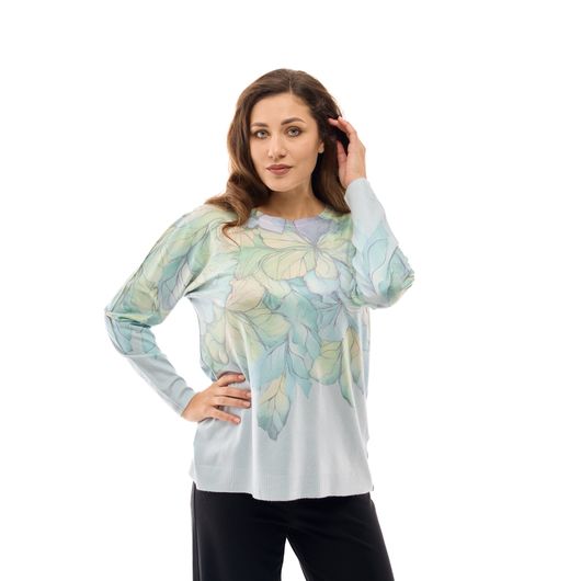 Джемпер Алиса, фиалки, серый, Цвет: Серый , Дизайн: Фиалки , Размер: 52