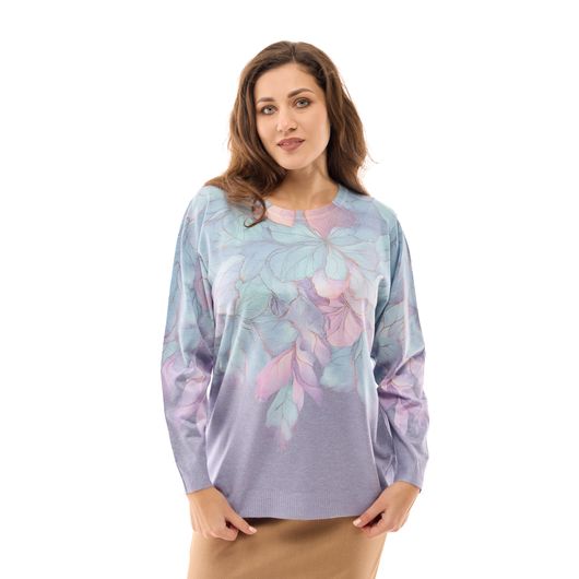 Джемпер Аліса, фіалки, бузковий, Колір:  Бузковий, Дизайн: Фіалки , Розмір: 48