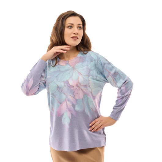 Джемпер Аліса, фіалки, бузковий, Колір:  Бузковий, Дизайн: Фіалки , Розмір: 48, зображення 4