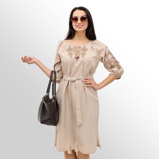 Платье Роксолана миди, бежевое, Цвет: Бежевый , Размер: 54, изображение 3