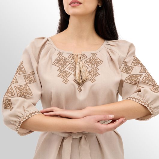 Платье Роксолана миди, бежевое, Цвет: Бежевый , Размер: 48, изображение 5