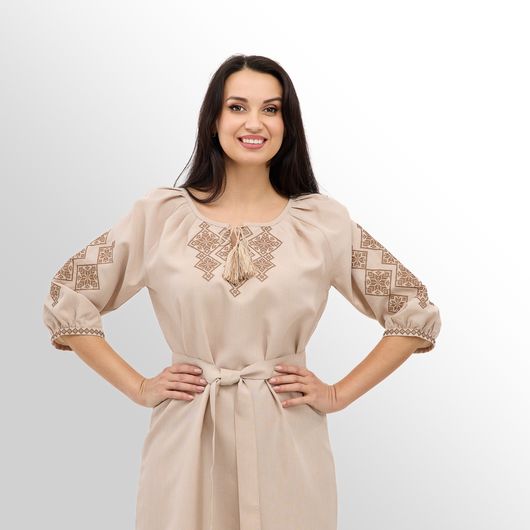 Платье Роксолана миди, бежевое, Цвет: Бежевый , Размер: 52, изображение 10