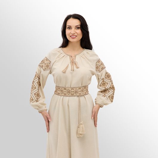 Платье Роксолана макси, бежевое, Цвет: Бежевый , Размер: L, изображение 5