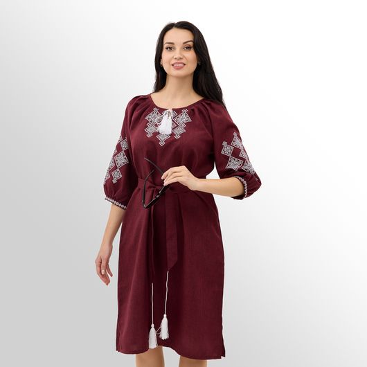 Сукня Роксолана міді, бордова, Колір: Бордовий, Розмір: 50, зображення 3