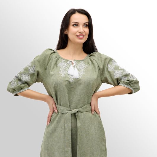 Платье Роксолана миди, оливковое, Цвет: Оливковый , Размер: 58, изображение 3