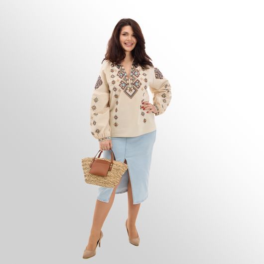 Сорочка Зореслава, молочна (класика), Колір: Молочний , Розмір: 3XL, зображення 5