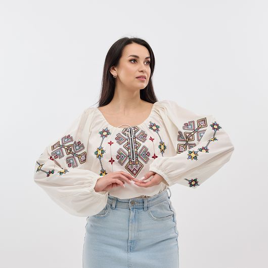 Сорочка Зореслава, молочная (премиум), Цвет: Молочный , Размер: 44-46, изображение 4