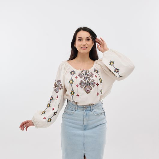 Сорочка Зореслава, молочная (премиум), Цвет: Молочный , Размер: 46-48