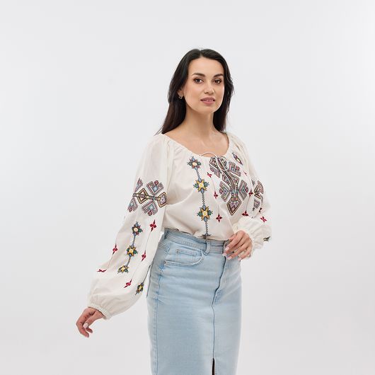 Сорочка Зореслава, молочная (премиум), Цвет: Молочный , Размер: 50-52, изображение 5