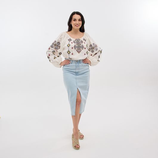 Сорочка Зореслава, молочная (премиум), Цвет: Молочный , Размер: 44-46, изображение 7