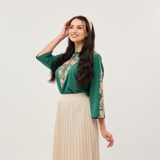 Блуза Роксана, зеленая, Цвет: Зеленый, Размер: 3XL, изображение 5