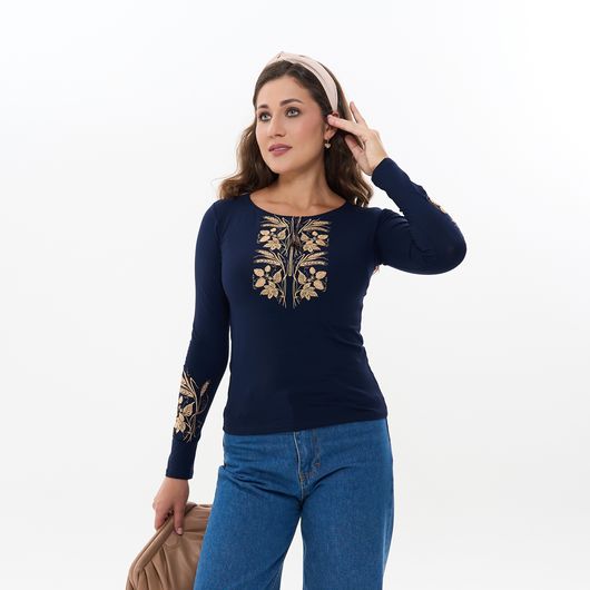 Коллекция вышиванок Синий, рукав 3/4 и длинный, Цвет: Синий рукав 3/4 и длинный , Размер: 48