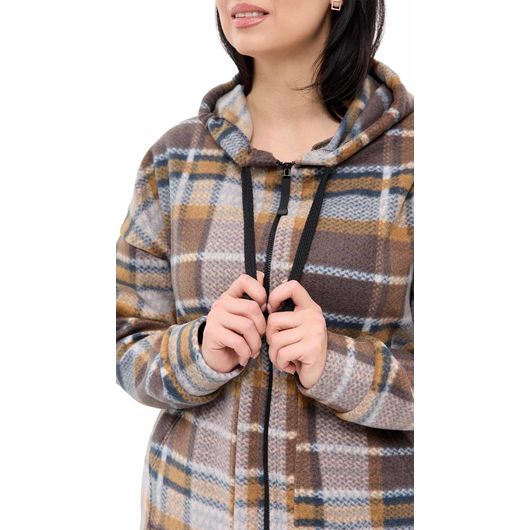 Куртка Флиса, клетка, коричневая, Цвет: Коричневый, Дизайн: Клетка , Размер: 50, изображение 6