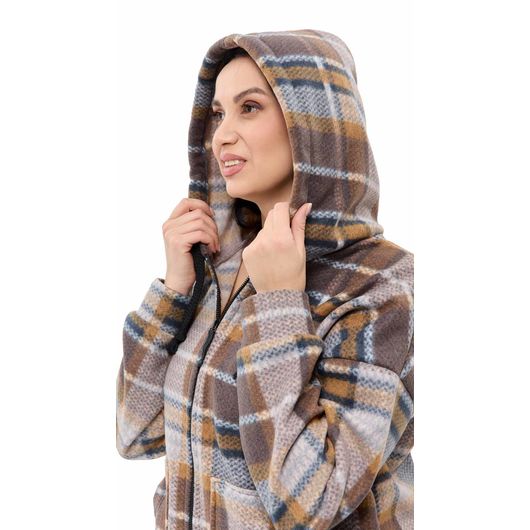 Куртка Флиса, клетка, коричневая, Цвет: Коричневый, Дизайн: Клетка , Размер: 52, изображение 6