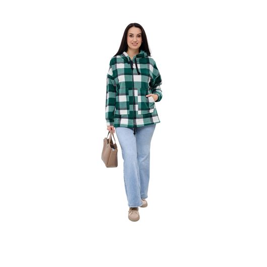 Куртка Флиса, клетка, зеленая, Цвет: Зеленый, Дизайн: Клетка , Размер: 50, изображение 2