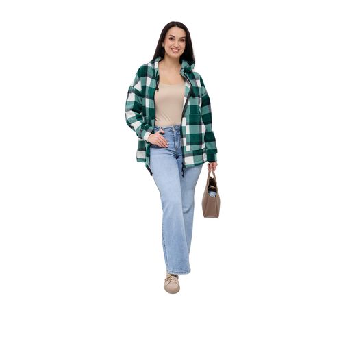 Куртка Флиса, клетка, зеленая, Цвет: Зеленый, Дизайн: Клетка , Размер: 54, изображение 2