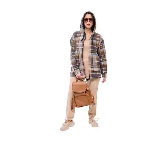 Куртка Флиса, клетка, коричневая, Цвет: Коричневый, Дизайн: Клетка , Размер: 56, изображение 2