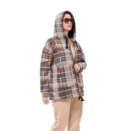 Куртка Флиса, клетка, коричневая, Цвет: Коричневый, Дизайн: Клетка , Размер: 56, изображение 4