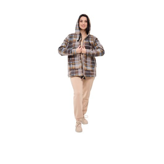 Куртка Флиса, клетка, коричневая, Цвет: Коричневый, Дизайн: Клетка , Размер: 52, изображение 3