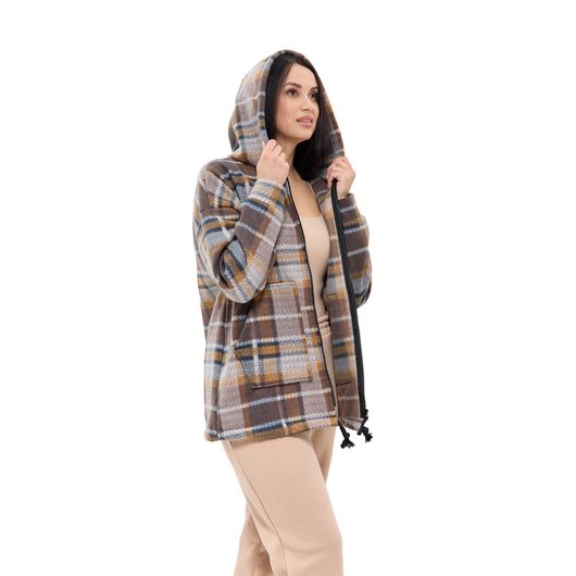 Куртка Флиса, клетка, коричневая, Цвет: Коричневый, Дизайн: Клетка , Размер: 48, изображение 4