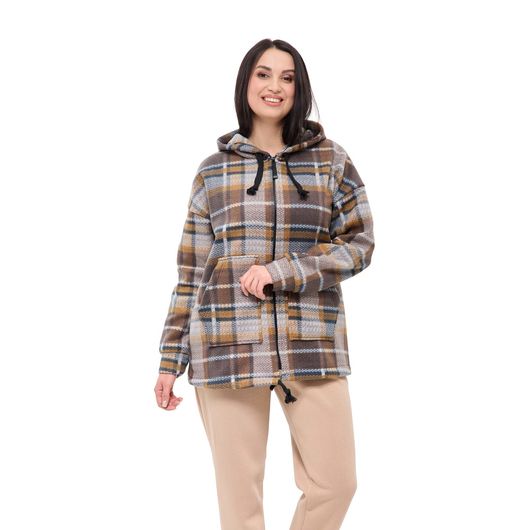 Куртка Флиса, клетка, коричневая, Цвет: Коричневый, Дизайн: Клетка , Размер: 52