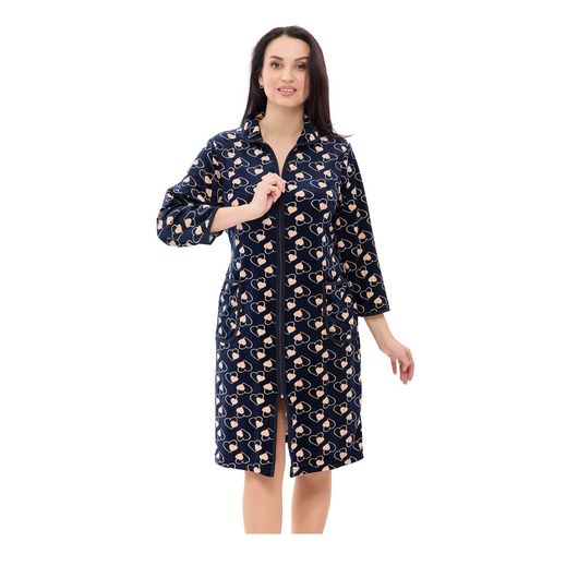 Халат Нежность велюра, синий Сердца, Цвет: Синий Сердца , Размер: 56-58